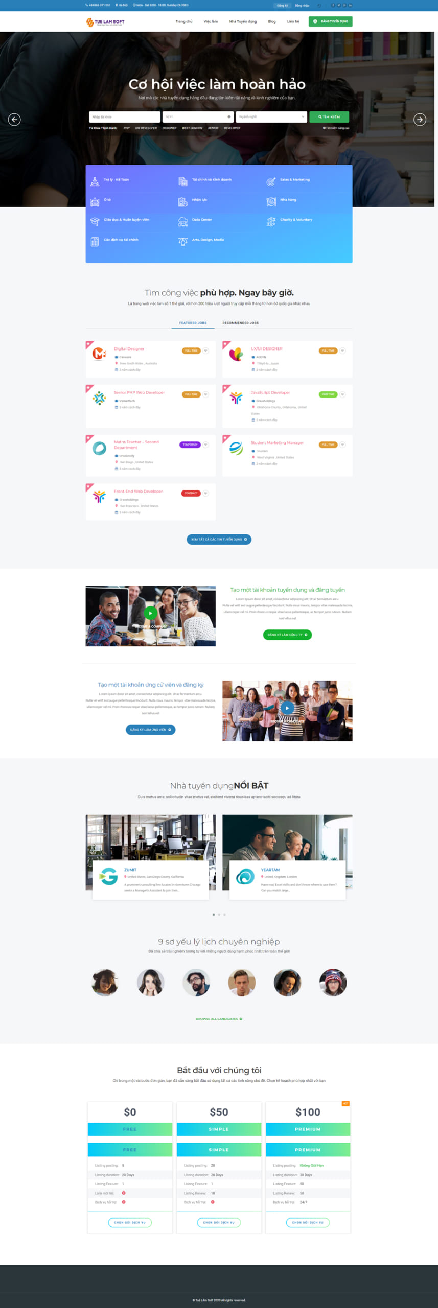 Mẫu thiết kế website tuyển dụng 1 theme tuyển dụng